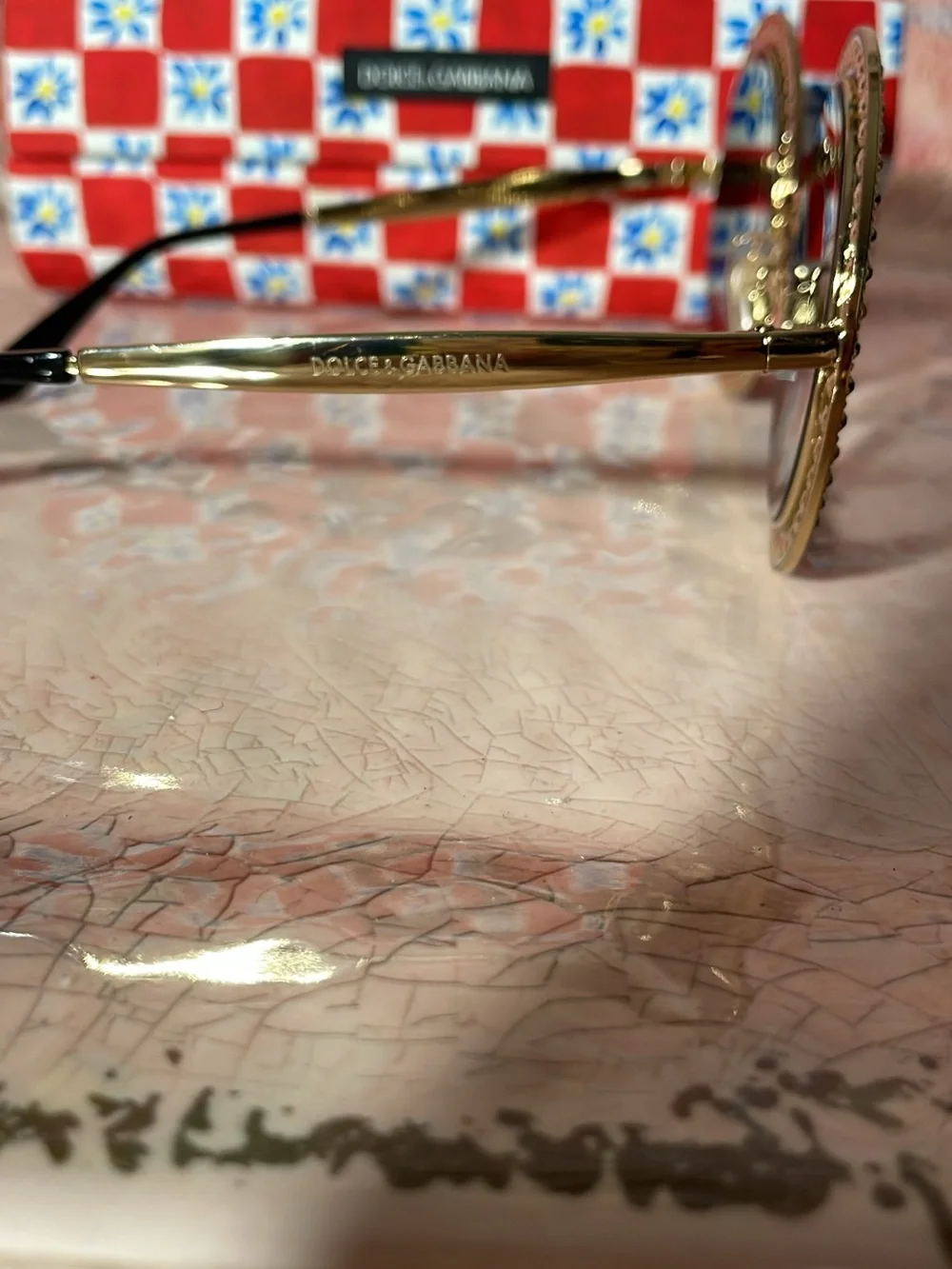 Dolce & Gabbana Gold Round Sunglasses with Multicolor Crystal Accents